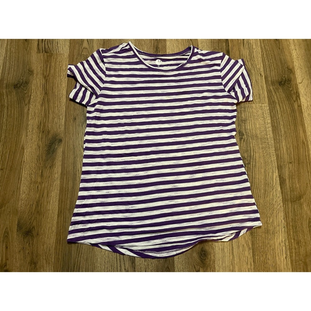 A&I Shirt, Women's Size Medium, Purple White, Striped, Short Sleeve